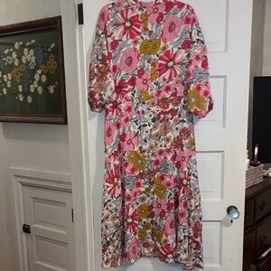 First Love Pink and Yellow Floral Long Sleeve Dress